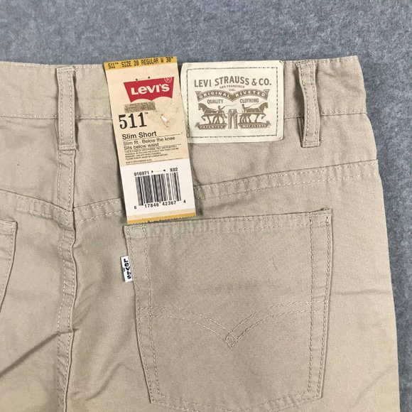 New Levis 511 Shorts Mens Small Size 20 Khaki Beige Tan Slim Short Plaza Taupe - Picture 13 of 15